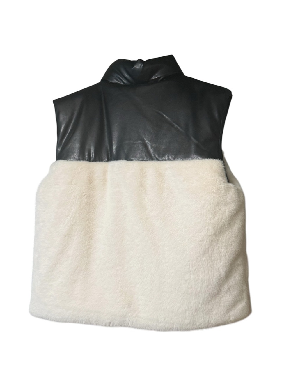 Women’s Black & White Fur Puffer Vest with Vegan Leather Reversible Large NWT - Picture 7 of 7